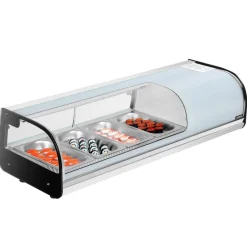 VEVOR Sushi Display Case Refrigerator, 1.5 Cu.ft Commercial Sushi Case, 4-Pan Countertop  Showcase with Curved Glass, LED Lighting, and Digital Temperature Control, for Sushi-Bar, Restaurant, Store