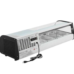 VEVOR Sushi Display Case Refrigerator, 1.5 Cu.ft Commercial Sushi Case, 4-Pan Countertop  Showcase with Curved Glass, LED Lighting, and Digital Temperature Control, for Sushi-Bar, Restaurant, Store
