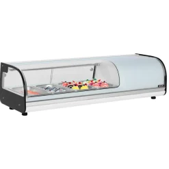 VEVOR Sushi Display Case Refrigerator, 1.5 Cu.ft Commercial Sushi Case, 4-Pan Countertop  Showcase with Curved Glass, LED Lighting, and Digital Temperature Control, for Sushi-Bar, Restaurant, Store