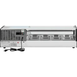 VEVOR Sushi Display Case Refrigerator, 1.5 Cu.ft Commercial Sushi Case, 4-Pan Countertop  Showcase with Curved Glass, LED Lighting, and Digital Temperature Control, for Sushi-Bar, Restaurant, Store