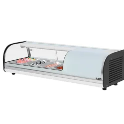 VEVOR Sushi Display Case Refrigerator, 1.5 Cu.ft Commercial Sushi Case, 4-Pan Countertop  Showcase with Curved Glass, LED Lighting, and Digital Temperature Control, for Sushi-Bar, Restaurant, Store