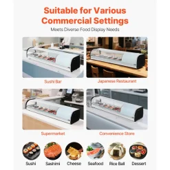 VEVOR Sushi Display Case Refrigerator, 2.2 Cu.ft Commercial Sushi Case, 6-Pan Countertop  Showcase with Curved Glass, LED Lighting, and Digital Temperature Control, for Sushi-Bar, Restaurant, Store