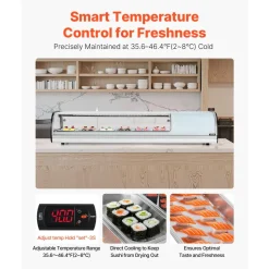 VEVOR Sushi Display Case Refrigerator, 2.2 Cu.ft Commercial Sushi Case, 6-Pan Countertop Showcase with Curved Glass, LED Lighting, and Digital Temperature Control, for Sushi-Bar, Restaurant, Store