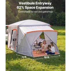 VEVOR SUV Camping Tent for 5-9 Person, 13 x 10 FT 3-Season SUV Tailgate Tent with Ventilated Windows, PU2000mm Waterproof Dual-Use Car Rear Hatch Tents for Outdoor Hiking Travels