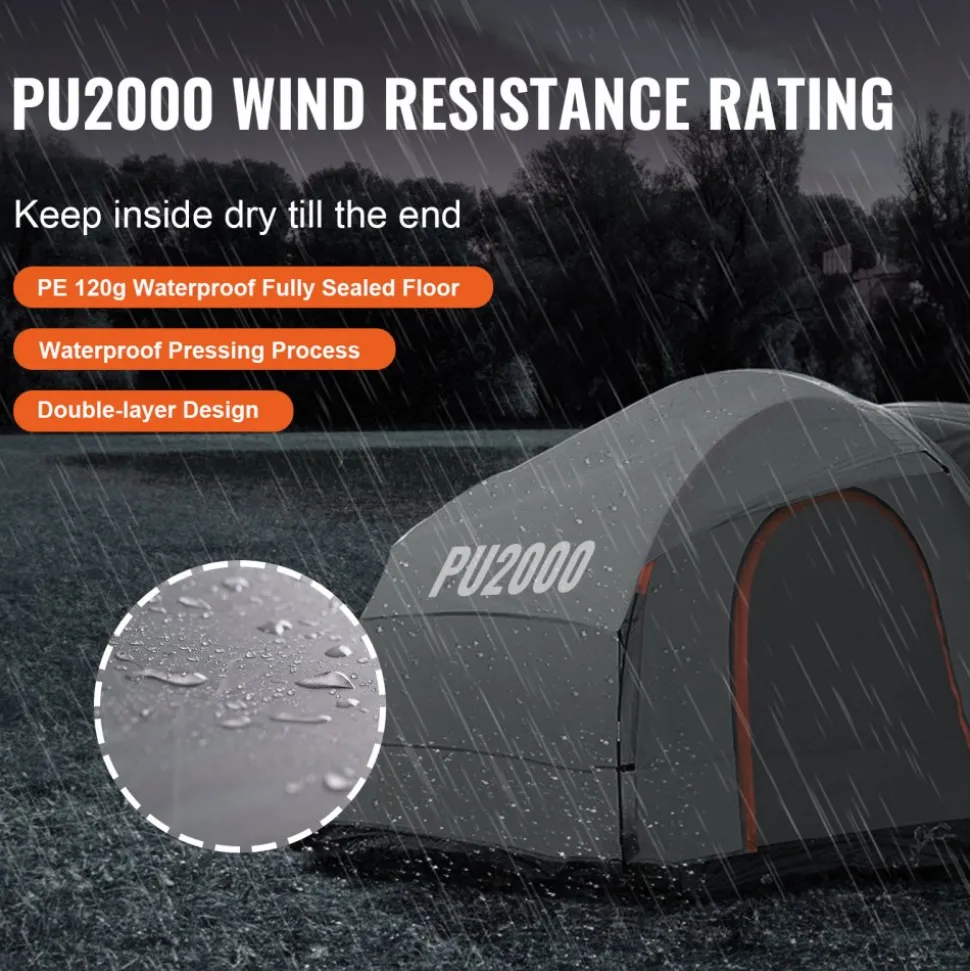 VEVOR SUV Camping Tent, 8'-8' SUV Tent Attachment for Camping with Rain Layer and Carry Bag, PU2000mm Double Layer Truck Tent, Accommodate 6-8 Person, Rear Tent for Van Hatch Tailgate