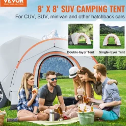 VEVOR SUV Camping Tent, 8'-8' SUV Tent Attachment for Camping with Rain Layer and Carry Bag, PU2000mm Double Layer Truck Tent, Accommodate 6-8 Person, Rear Tent for Van Hatch Tailgate