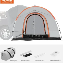 VEVOR SUV Camping Tent, 8'-8' SUV Tent Attachment for Camping with Rain Layer and Carry Bag, PU2000mm Double Layer Truck Tent, Accommodate 6-8 Person, Rear Tent for Van Hatch Tailgate