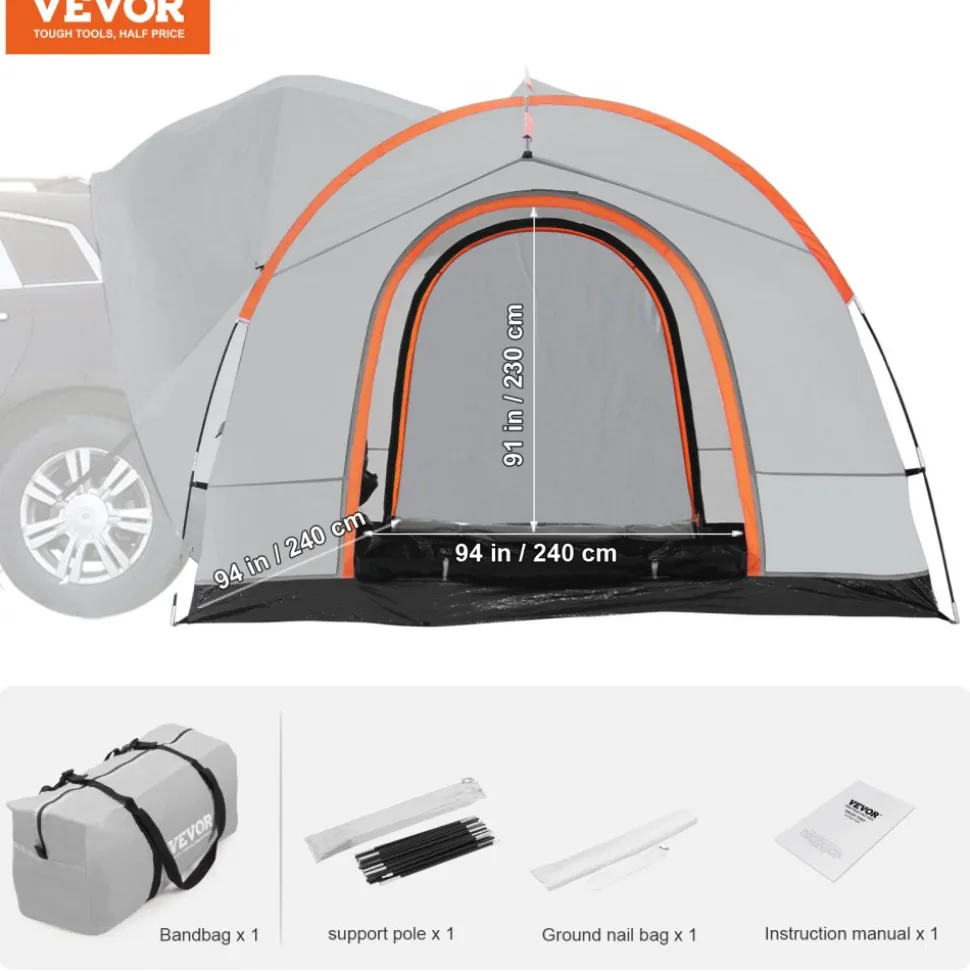 VEVOR SUV Camping Tent, 8'-8' SUV Tent Attachment for Camping with Rain Layer and Carry Bag, PU2000mm Double Layer Truck Tent, Accommodate 6-8 Person, Rear Tent for Van Hatch Tailgate