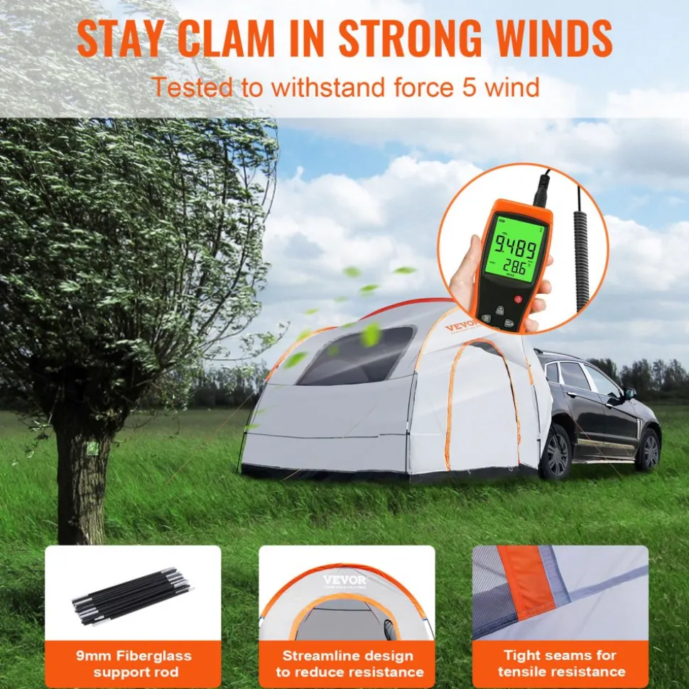 VEVOR SUV Camping Tent, 8'-8' SUV Tent Attachment for Camping with Rain Layer and Carry Bag, PU2000mm Double Layer Truck Tent, Accommodate 6-8 Person, Rear Tent for Van Hatch Tailgate