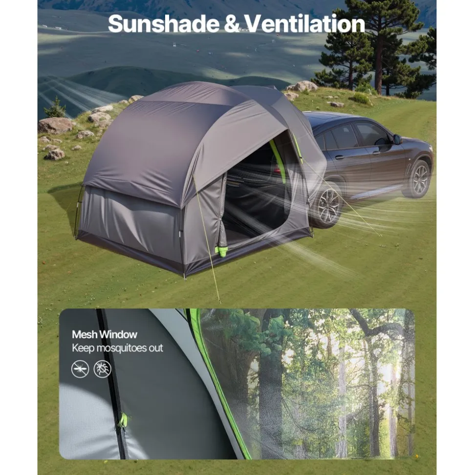 VEVOR SUV Tent for Camping, 8FT L x 8FT W, Waterproof PU2000mm Spacious Double Layer Design for 5-8 Person, SUV Camping Tent with Mesh Windows, Includes Rainfly & Storage Bag, for Outdoor Activities