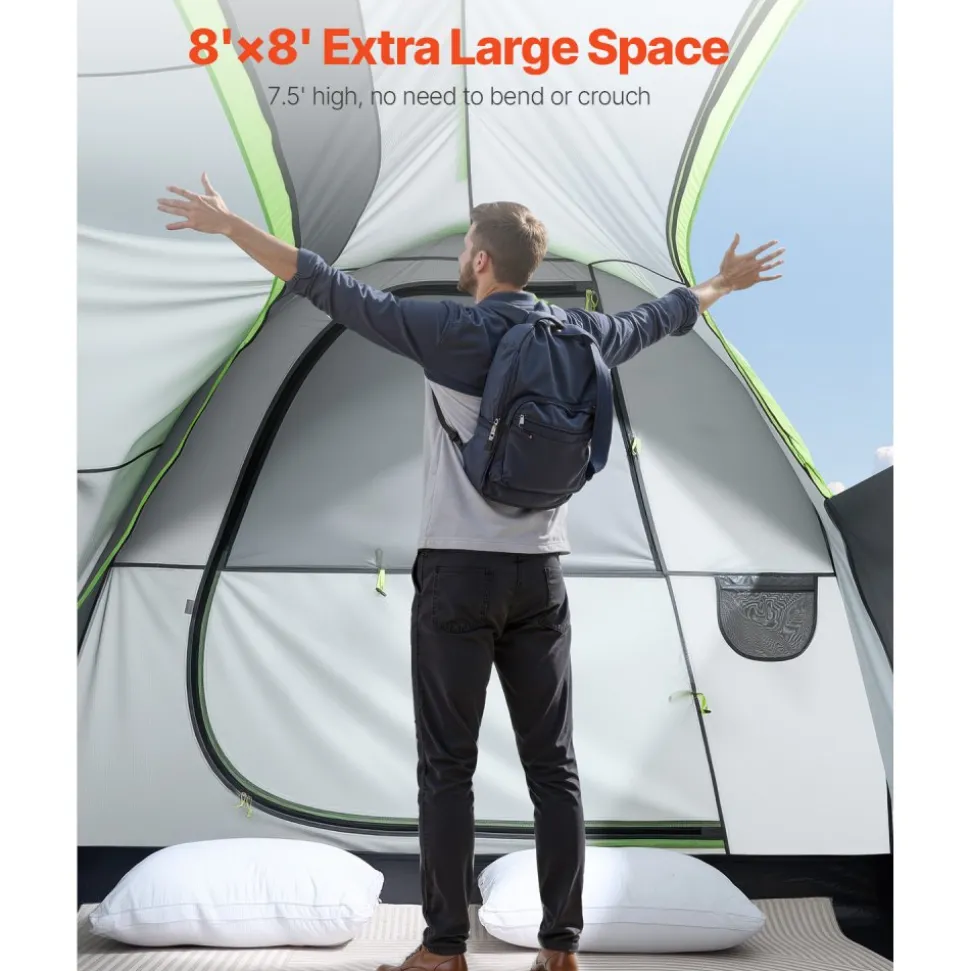 VEVOR SUV Tent for Camping, 8FT L x 8FT W, Waterproof PU2000mm Spacious Double Layer Design for 5-8 Person, SUV Camping Tent with Mesh Windows, Includes Rainfly & Storage Bag, for Outdoor Activities