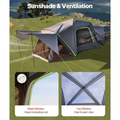 VEVOR SUV Tent for Camping, 10FT L x 10FT W, Waterproof PU2000mm Spacious Double Layer Design for 5-8 Person, SUV Camping Tent with Shade Awning and Mesh Windows, Includes Rainfly and Storage Bag