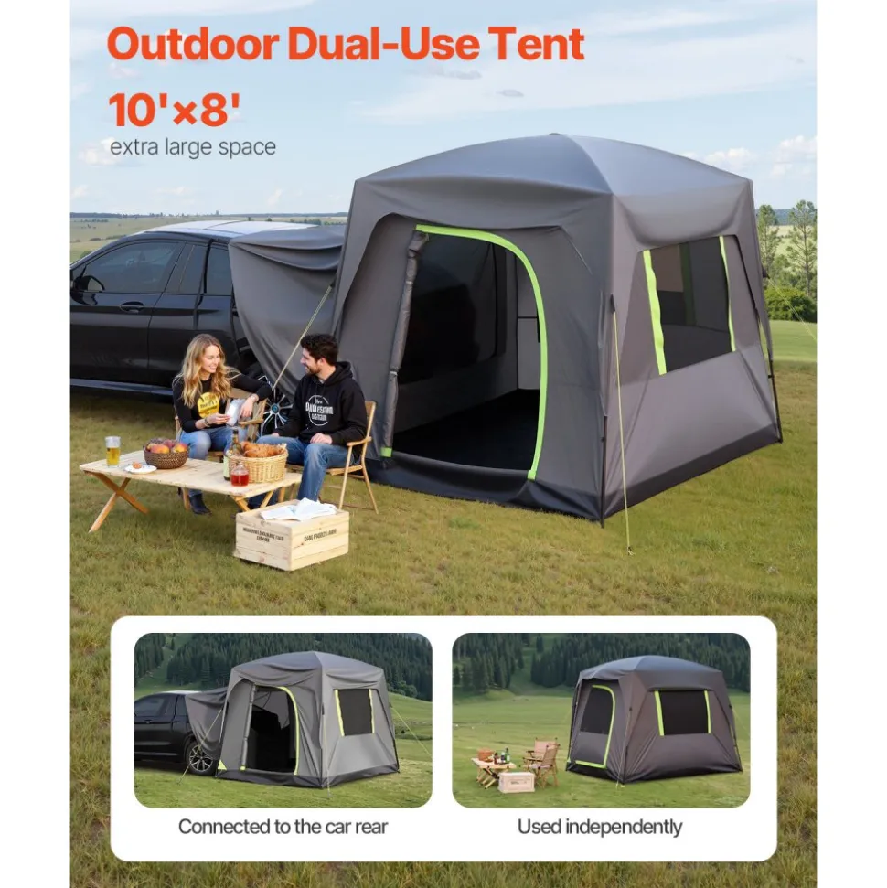 VEVOR SUV Tent for Camping, 10FT L x 8FT W, Waterproof PU2000mm Spacious Double Layer Design for 5-8 Person, SUV Camping Tent with Mesh Windows, Includes Rainfly & Storage Bag, for Outdoor Activities