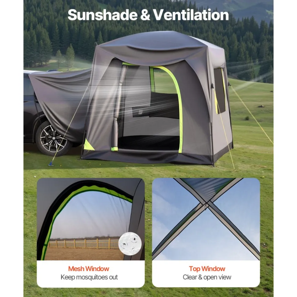 VEVOR SUV Tent for Camping, 10FT L x 8FT W, Waterproof PU2000mm Spacious Double Layer Design for 5-8 Person, SUV Camping Tent with Mesh Windows, Includes Rainfly & Storage Bag, for Outdoor Activities