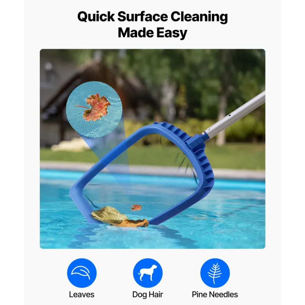 VEVOR Swimming Pool Cleaning Kit, Includes 2 Detachable Brush Heads (20 Inch / 5.5 Inch) and 2 Pool Skimmer Nets, 4-in-1 Inground/Above Ground Pools Cleaning Tools Set for Leaf, Fine Mesh, No Poles
