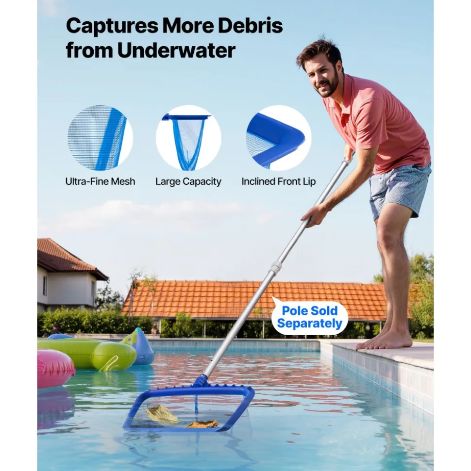 VEVOR Swimming Pool Cleaning Kit, Includes 2 Detachable Brush Heads (20 Inch / 5.5 Inch) and 2 Pool Skimmer Nets, 4-in-1 Inground/Above Ground Pools Cleaning Tools Set for Leaf, Fine Mesh, No Poles