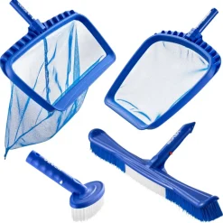 VEVOR Swimming Pool Cleaning Kit, Includes 2 Detachable Brush Heads (20 Inch / 5.5 Inch) and 2 Pool Skimmer Nets, 4-in-1 Inground/Above Ground Pools Cleaning Tools Set for Leaf, Fine Mesh, No Poles