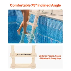 VEVOR Swimming Pool Ladder, Inclined 5-Step Double Handrails Stair, Non-slip Wide Step, 300 lbs Load Capacity, for 48-54 in Inground & Above-ground Pools, Any Deck Surface, Indoor & Outdoor, Taupe