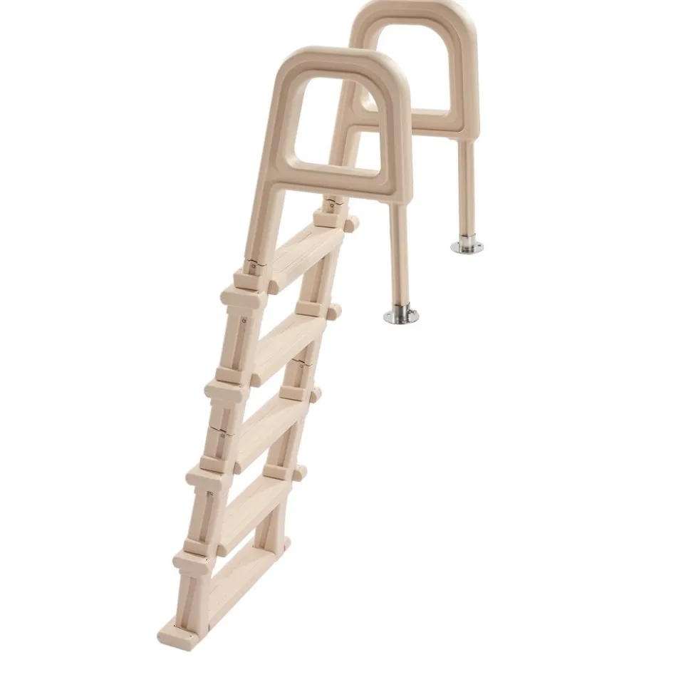 VEVOR Swimming Pool Ladder, Inclined 5-Step Double Handrails Stair, Non-slip Wide Step, 300 lbs Load Capacity, for 48-54 in Inground & Above-ground Pools, Any Deck Surface, Indoor & Outdoor, Taupe
