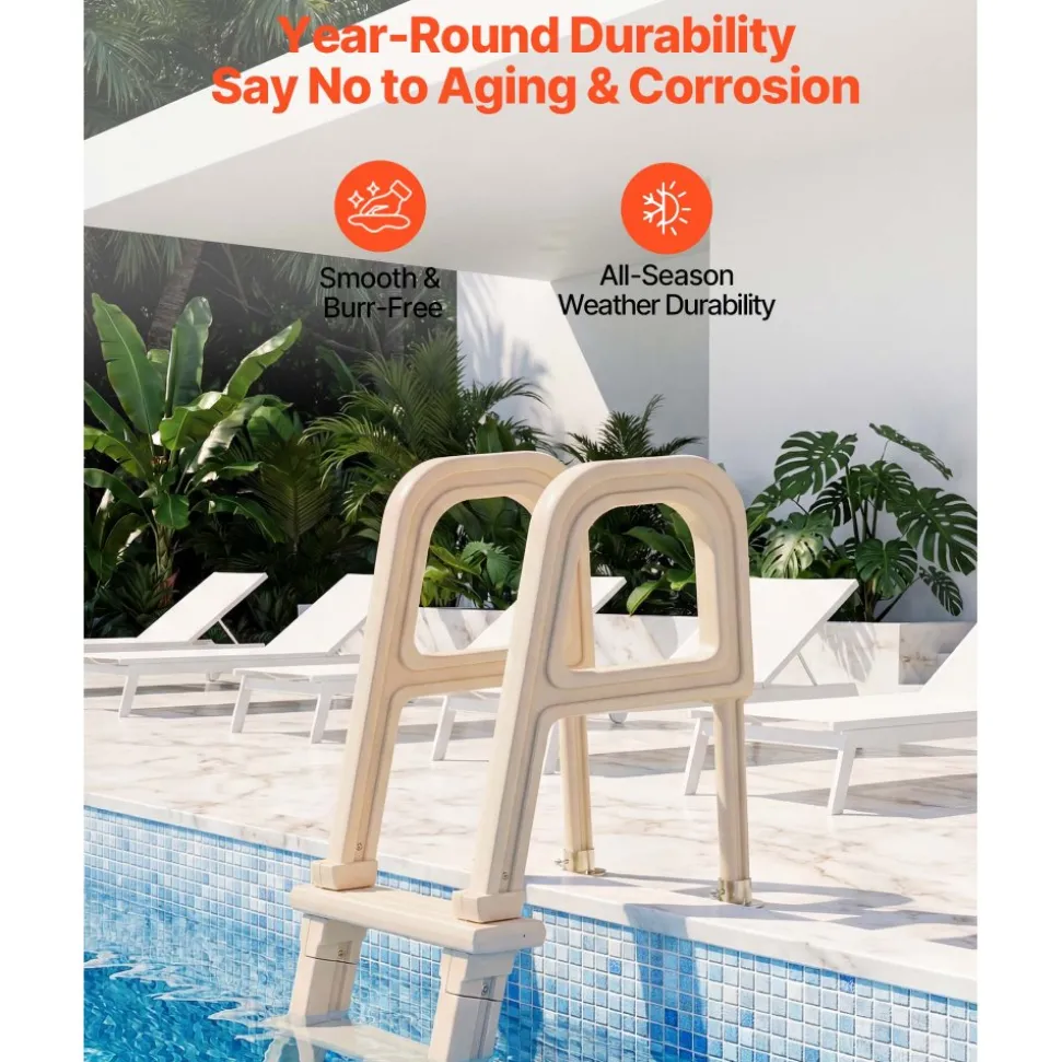 VEVOR Swimming Pool Ladder, Inclined 5-Step Double Handrails Stair, Non-slip Wide Step, 300 lbs Load Capacity, for 48-54 in Inground & Above-ground Pools, Any Deck Surface, Indoor & Outdoor, Taupe