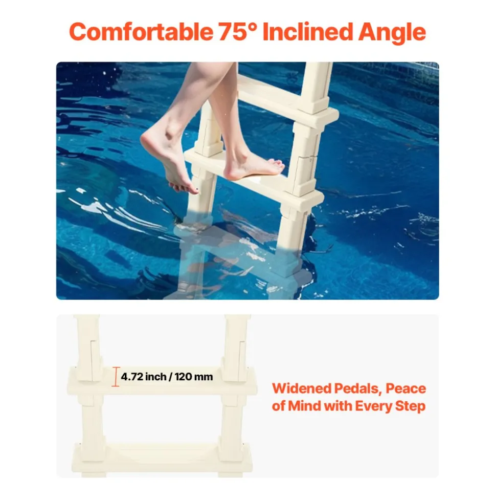 VEVOR Swimming Pool Ladder, 75°Inclined 5-Step Double Handrails Stair, Non-slip Heavy Duty Steps, Load Capacity 300 lb, for 48-54 In Inground & Above-ground Pools of Any Deck Surface Indoor & Outdoor
