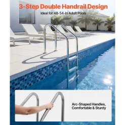 VEVOR Swimming Pool Ladder, 3-Step Stairs with Double Handrails, Non-slip Heavy Duty Wide Steps, Stainless Steel Frame, 265 lbs Capacity for 48-54 in Inground Pools Entry/Exits, Indoor & Outdoor