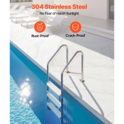 VEVOR Swimming Pool Ladder, 3-Step Stairs with Double Handrails, Non-slip Heavy Duty Wide Steps, Stainless Steel Frame, 265 lbs Capacity for 48-54 in Inground Pools Entry/Exits, Indoor & Outdoor
