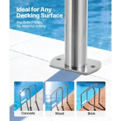 VEVOR Swimming Pool Ladder, 3-Step Stairs with Double Handrails, Non-slip Heavy Duty Wide Steps, Stainless Steel Frame, 265 lbs Capacity for 48-54 in Inground Pools Entry/Exits, Indoor & Outdoor