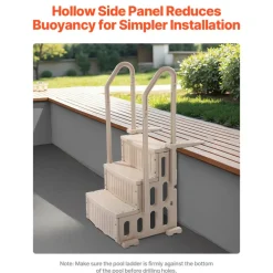 VEVOR Swimming Pool Ladder, 3-Step Double Handrails Stairs with Non-slip Heavy Duty Steps, Max Load Capacity 400 lbs, for 36-48 Inch Inground & Above-ground Pools of Any Decking Surface, Taupe