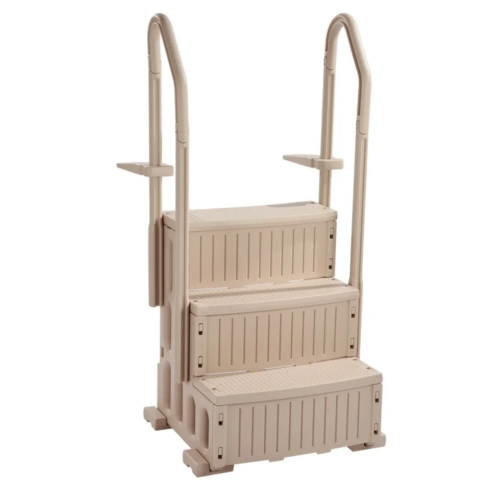 VEVOR Swimming Pool Ladder, 3-Step Double Handrails Stairs with Non-slip Heavy Duty Steps, Max Load Capacity 400 lbs, for 36-48 Inch Inground & Above-ground Pools of Any Decking Surface, Taupe