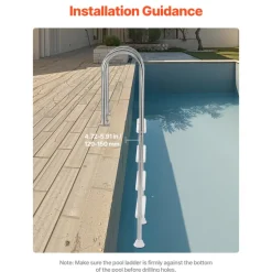 VEVOR Swimming Pool Ladder, 4-Step Double Handrails Stairs with Non-slip Heavy Duty Steps, Stainless Steel Load Capacity 265 lbs, for 54 In Inground Pools with Mounted Deck Board Indoor & Outdoor