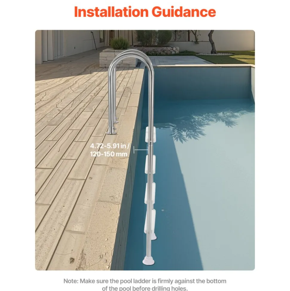 VEVOR Swimming Pool Ladder, 4-Step Double Handrails Stairs with Non-slip Heavy Duty Steps, Stainless Steel Load Capacity 265 lbs, for 54 In Inground Pools with Mounted Deck Board Indoor & Outdoor
