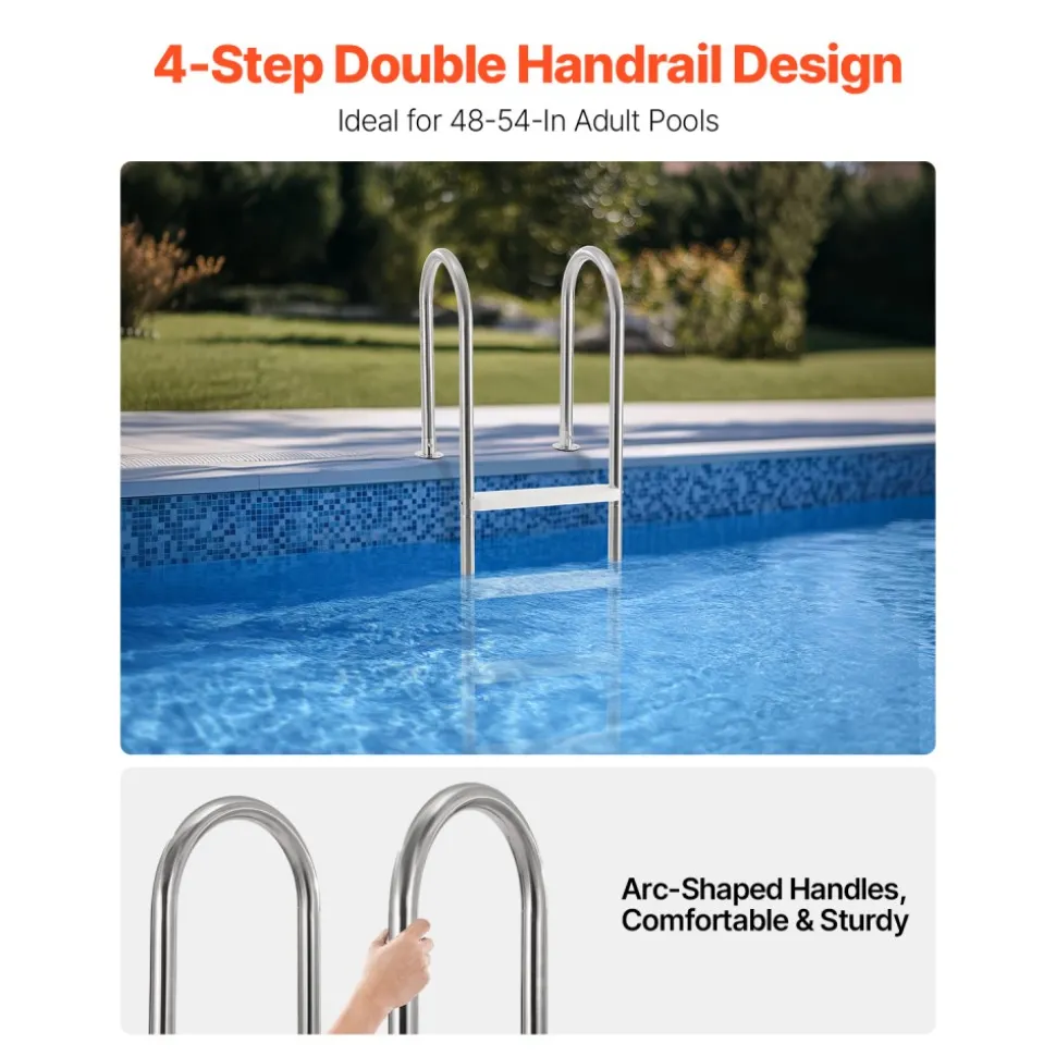 VEVOR Swimming Pool Ladder, 4-Step Double Handrails Stairs with Non-slip Heavy Duty Steps, Stainless Steel Load Capacity 265 lbs, for 54 In Inground Pools with Mounted Deck Board Indoor & Outdoor