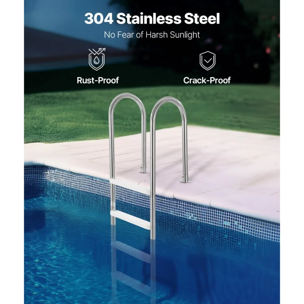 VEVOR Swimming Pool Ladder, 4-Step Double Handrails Stairs with Non-slip Heavy Duty Steps, Stainless Steel Load Capacity 265 lbs, for 54 In Inground Pools with Mounted Deck Board Indoor & Outdoor