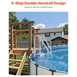 VEVOR Swimming Pool Ladder, 4-Step Double Handrails Stairs with Non-slip Heavy Duty Steps, Reliable 400 lbs Max Load Capacity, for 48-54 In Inground & Above-ground Pools of Any Decking Surface, Grey
