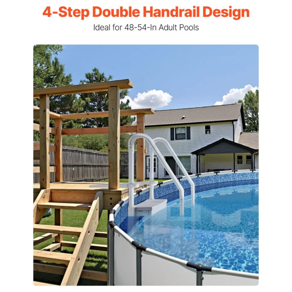 VEVOR Swimming Pool Ladder, 4-Step Double Handrails Stairs with Non-slip Heavy Duty Steps, Reliable 400 lbs Max Load Capacity, for 48-54 In Inground & Above-ground Pools of Any Decking Surface, Grey
