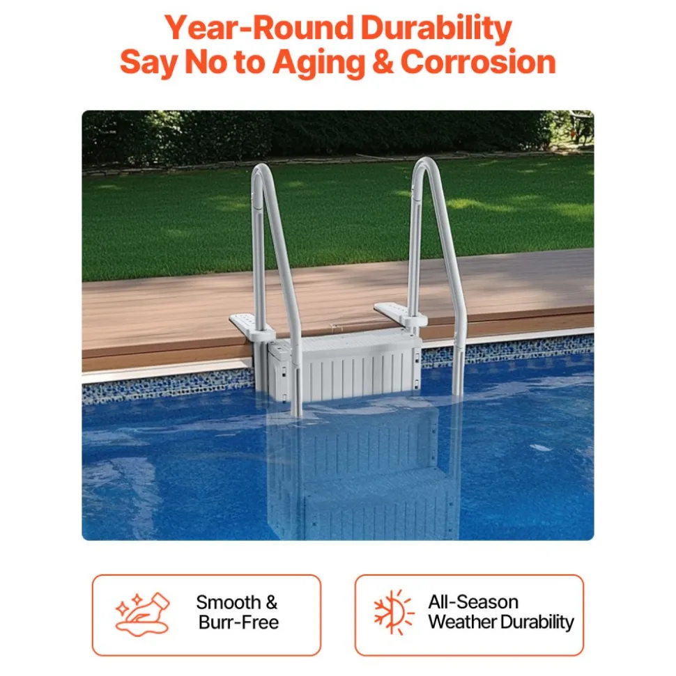 VEVOR Swimming Pool Ladder, 4-Step Double Handrails Stairs with Non-slip Heavy Duty Steps, Reliable 400 lbs Max Load Capacity, for 48-54 In Inground & Above-ground Pools of Any Decking Surface, Grey