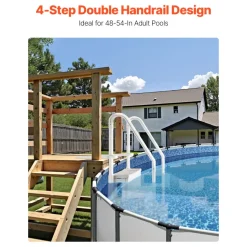 VEVOR Swimming Pool Ladder, 4-Step Double Handrails Stairs with Non-slip Heavy Duty Steps, Max Load Capacity 400 lbs, for 48-54 In Inground & Above-ground Pools of Any Decking Surface, Milk White