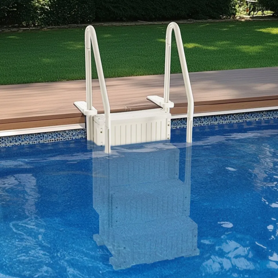 VEVOR Swimming Pool Ladder, 4-Step Double Handrails Stairs with Non-slip Heavy Duty Steps, Max Load Capacity 400 lbs, for 48-54 In Inground & Above-ground Pools of Any Decking Surface, Milk White