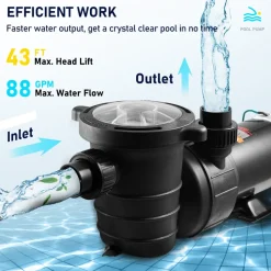 VEVOR Swimming Pool Pump 1.5HP 115V 1100W, Single Speed Pumps for Above Ground, Powerful Pool Pumps with Strainer Filter Basket, 5280 GPH Max. Flow, Certification of ETL for Security