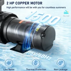 VEVOR Swimming Pool Pump 2.0HP 115V 1500W, Single Speed Pumps for Above Ground Pool, Powerful Pool Pumps with Strainer Basket, 5400 GPH Max. Flow, ETL Certification