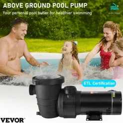 VEVOR Swimming Pool Pump 2.0HP 115V 1500W, Single Speed Pumps for Above Ground Pool, Powerful Pool Pumps with Strainer Basket, 5400 GPH Max. Flow, ETL Certification