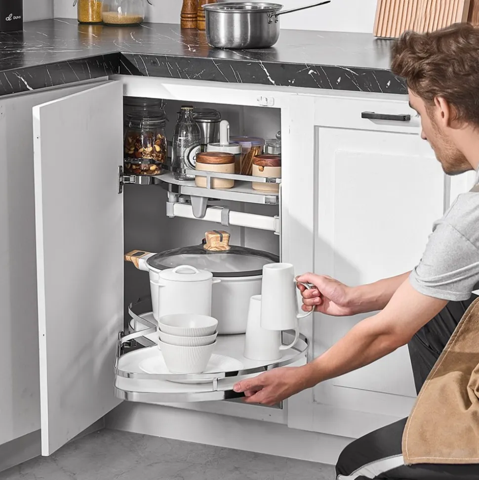 VEVOR Swing Right Blind Corner Cabinet, Pull Out Organizer for 36 inch Width Blind Cabinet, 2 Tier Height Adjustable Swing Tray, Soft Close Kitchen Cloud Blind Organizer, Right Open