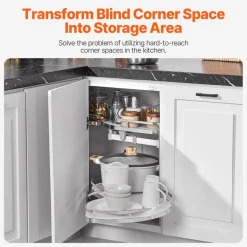 VEVOR Swing Right Blind Corner Cabinet, Pull Out Organizer for 36 inch Width Blind Cabinet, 2 Tier Height Adjustable Swing Tray, Soft Close Kitchen Cloud Blind Organizer, Right Open