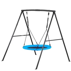 VEVOR Swing Set for Backyard, 40 in Saucer Swing Seat with Heavy Duty A-Frame Metal Stand, 440 lbs Load Capacity, Reinforced with Spiral Ground Anchors, Swingset Outdoor for Kids, Black and Blue