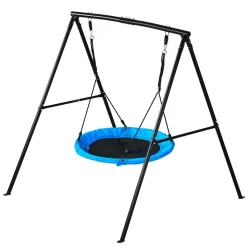 VEVOR Swing Set for Backyard, 40 in Saucer Swing Seat with Heavy Duty A-Frame Metal Stand, 440 lbs Load Capacity, Reinforced with Spiral Ground Anchors, Swingset Outdoor for Kids, Black and Blue