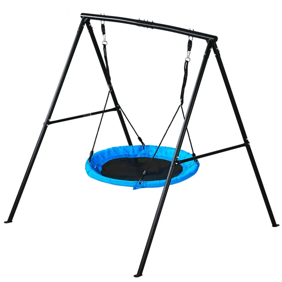 VEVOR Swing Set for Backyard, 40 in Saucer Swing Seat with Heavy Duty A-Frame Metal Stand, 440 lbs Load Capacity, Reinforced with Spiral Ground Anchors, Swingset Outdoor for Kids, Black and Blue