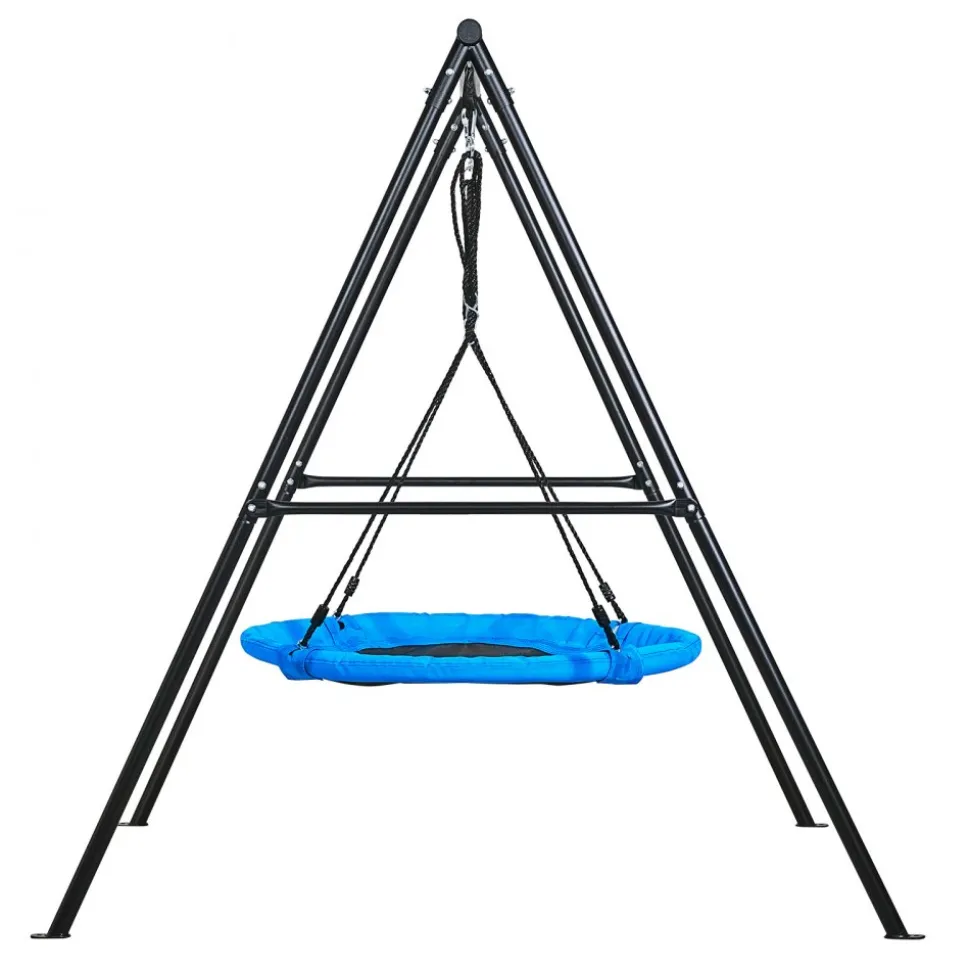 VEVOR Swing Set for Backyard, 40 in Saucer Swing Seat with Heavy Duty A-Frame Metal Stand, 440 lbs Load Capacity, Reinforced with Spiral Ground Anchors, Swingset Outdoor for Kids, Black and Blue