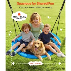 VEVOR Swing Set for Backyard, 40 in Saucer Swing Seat with Heavy Duty A-Frame Metal Stand, 440 lbs Load Capacity, Reinforced with Spiral Ground Anchors, Swingset Outdoor for Kids, Black and Blue