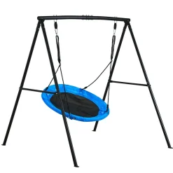 VEVOR Swing Set for Backyard, 40 in Saucer Swing Seat with Heavy Duty A-Frame Metal Stand, 440 lbs Load Capacity, Reinforced with Spiral Ground Anchors, Swingset Outdoor for Kids, Black and Blue